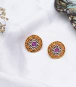 Abhika creations antique gold round studs with pink centre stone