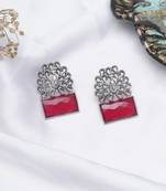 Abhika creations oxidised peacock design earrings with pink faceted stone