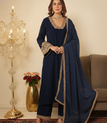 Navy Blue Pakistani Style Suit with Ethnic Gotta Lace Work