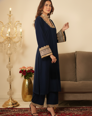 Navy Blue Ethnic Gotta Lace Work Suit  2