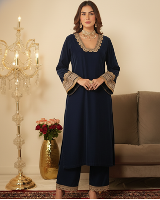 Navy Blue Ethnic Gotta Lace Work Suit  3