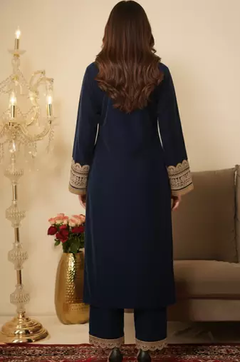Navy Blue Ethnic Gotta Lace Work Suit 
