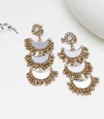 Abhika creations multi-layer mirror crescent dangler earrings with gold bead fringe