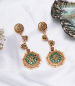 Abhika creations traditional gold & green enamel round dangler earrings