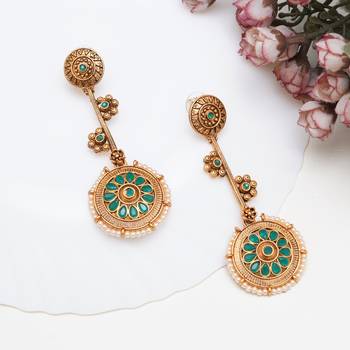 Abhika creations traditional gold & green enamel round dangler earrings 3