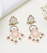 Abhika creations multicolour pastel enamel earrings with mint stud & pink dangling charms