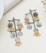 Abhika creations oxidised multi-layered flower earrings with kundan teardrop & pearls