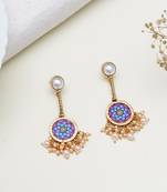 Abhika creations gold-toned mandala earrings with pearl stud & clustered pearl fringe