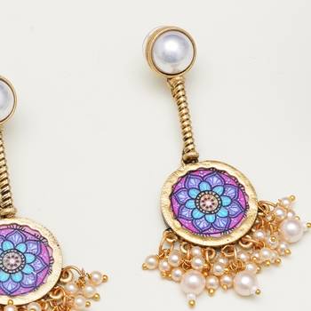 Abhika creations gold-toned mandala earrings with pearl stud & clustered pearl fringe 2
