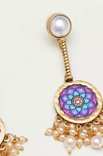 Abhika creations gold-toned mandala earrings with pearl stud & clustered pearl fringe