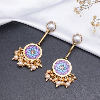 Abhika creations gold-toned mandala earrings with pearl stud & clustered pearl fringe 3