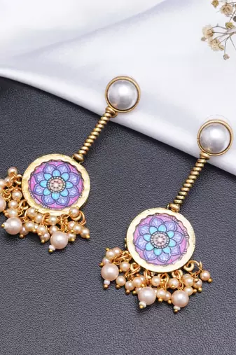 Abhika creations gold-toned mandala earrings with pearl stud & clustered pearl fringe