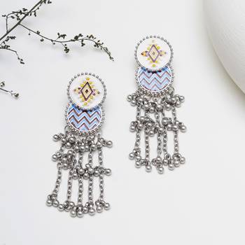 Abhika creations bohemian enamel oval dangler earrings with silver bead chains 1
