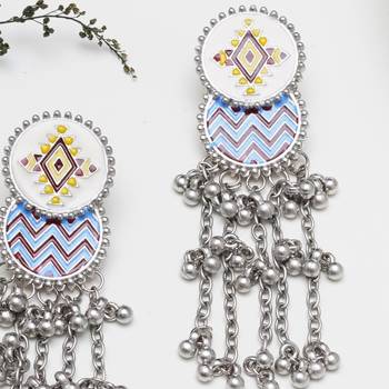 Abhika creations bohemian enamel oval dangler earrings with silver bead chains 2