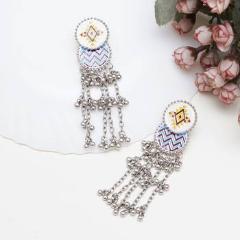 Abhika creations bohemian enamel oval dangler earrings with silver bead chains 3