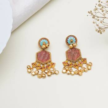 Abhika creations gold-toned boho hexagon earrings with red enamel & ghungroo 1