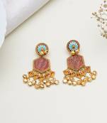 Abhika creations gold-toned boho hexagon earrings with red enamel & ghungroo
