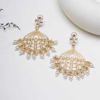 Abhika creations gold-toned pearl chandbali earrings with kundan detailing 1