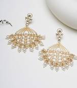 Abhika creations gold-toned pearl chandbali earrings with kundan detailing