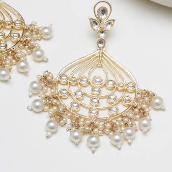 Abhika creations gold-toned pearl chandbali earrings with kundan detailing 2