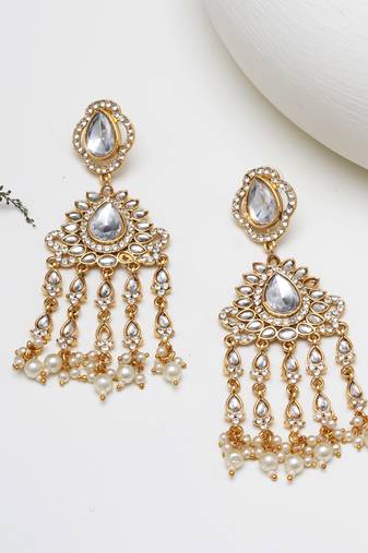 Abhika creations mirror-work statement dangler earrings with pearl fringe