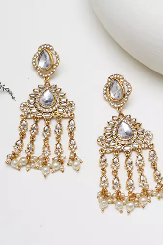 Abhika creations mirror-work statement dangler earrings with pearl fringe