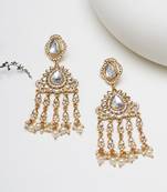 Abhika creations mirror-work statement dangler earrings with pearl fringe