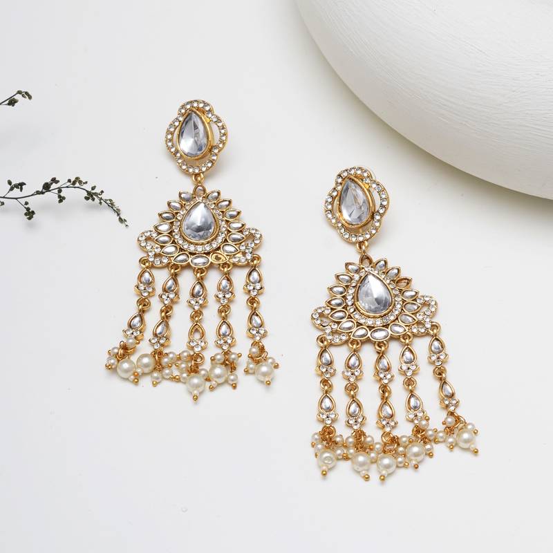 Abhika creations mirror-work statement dangler earrings with pearl fringe