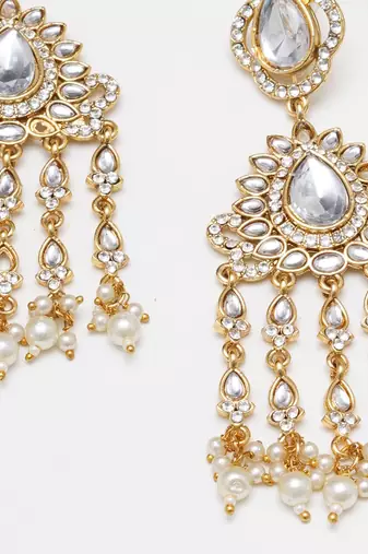 Abhika creations mirror-work statement dangler earrings with pearl fringe