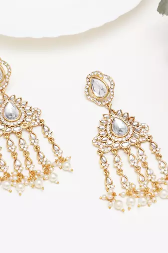 Abhika creations mirror-work statement dangler earrings with pearl fringe