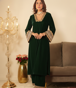 Bottle Green Pakistani Style Suit with Ethnic Gotta Lace Work
