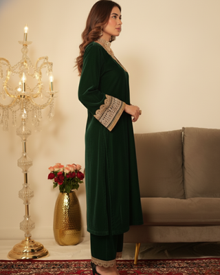 Bottle Green Pakistani Gotta Work Kurta set 3
