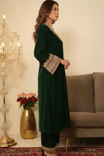 Bottle Green Pakistani Gotta Work Kurta set