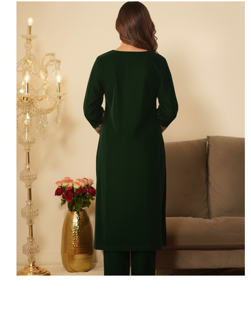 Bottle Green Pakistani Gotta Work Kurta set 4