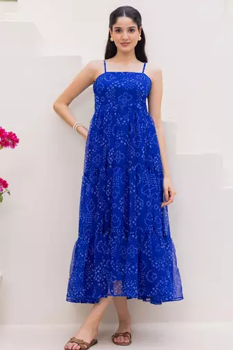 Blue color georgette fabric beautiful girlie gown for stylish college looks