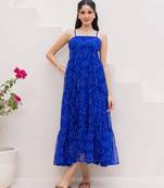 Blue color georgette fabric beautiful girlie gown for stylish college looks