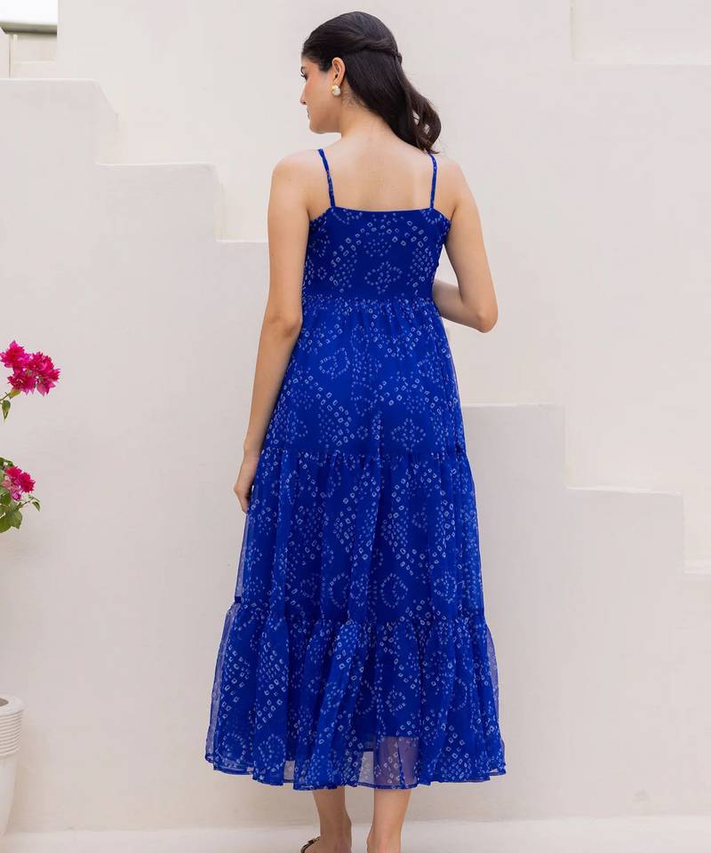 Blue color georgette fabric beautiful girlie gown for stylish college looks