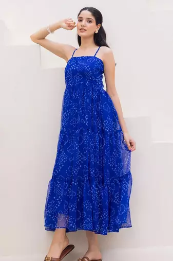 Blue color georgette beautiful gown for stylish college looks