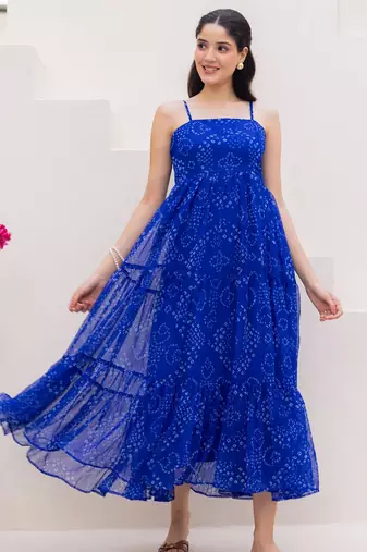 Blue color georgette beautiful gown for stylish college looks