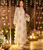 Cream color beautiful printed muslin fabric readymade palazzo dress