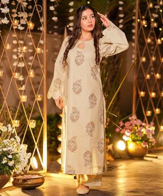 Cream color beautiful printed muslin fabric readymade palazzo dress 3
