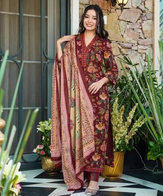 Wine color beautiful printed muslin fabric readymade palazzo dress 3