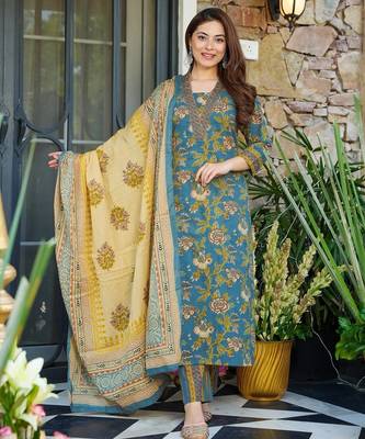 Blue color beautiful printed muslin fabric readymade palazzo dress 1