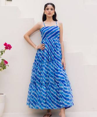 Blue color georgette beautiful gown for stylish college looks 1