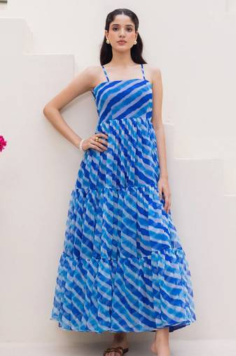 Blue color georgette fabric beautiful girlie gown for stylish college looks
