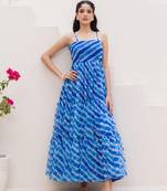 Blue color georgette fabric beautiful girlie gown for stylish college looks