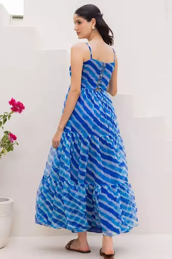 Blue color georgette beautiful gown for stylish college looks