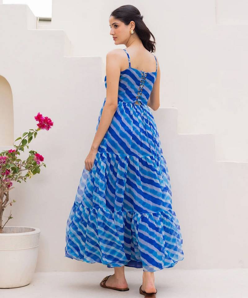 Blue color georgette fabric beautiful girlie gown for stylish college looks