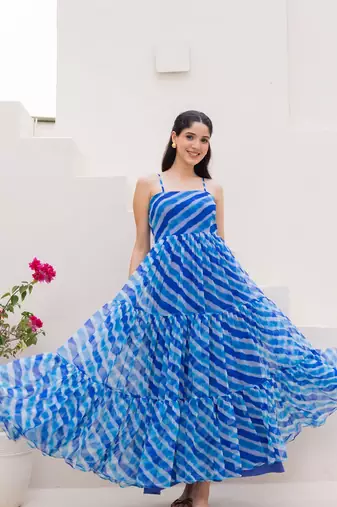 Blue color georgette beautiful gown for stylish college looks