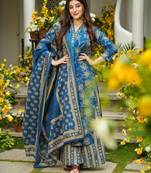 Firozi color beautiful printed muslin fabric readymade palazzo dress